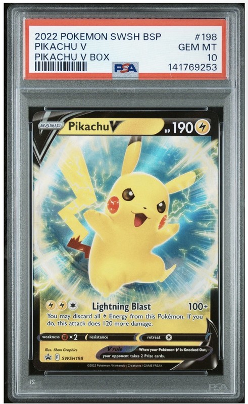 2022 Pokemon Swsh Bsp Pikachu V #198 Pikachu V Box PSA 10🔥