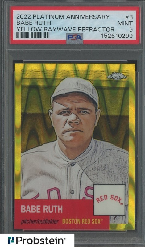 2022 Topps Platinum Annv Yellow Raywave Refractor #3 Babe Ruth HOF /250 PSA 9