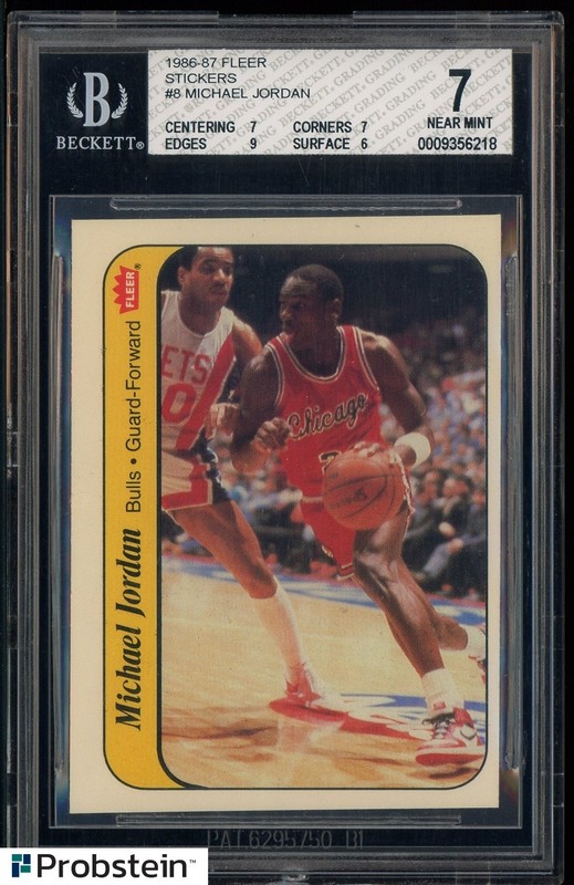 1986-87 Fleer Stickers Basketball #8 Michael Jordan RC Rookie HOF BGS 7 w/ 9