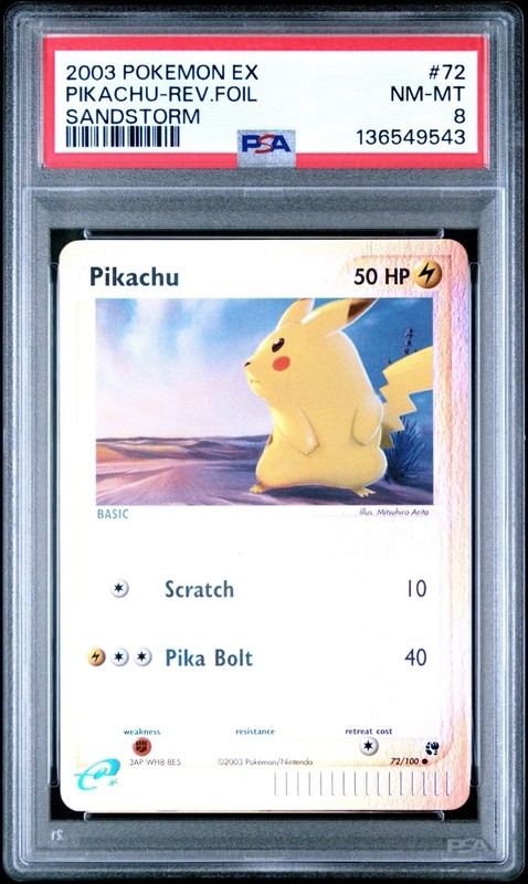 Pikachu Reverse Holo #72/100 - 2003 Pokemon EX Sandstorm - PSA 8 - LOW POP 127
