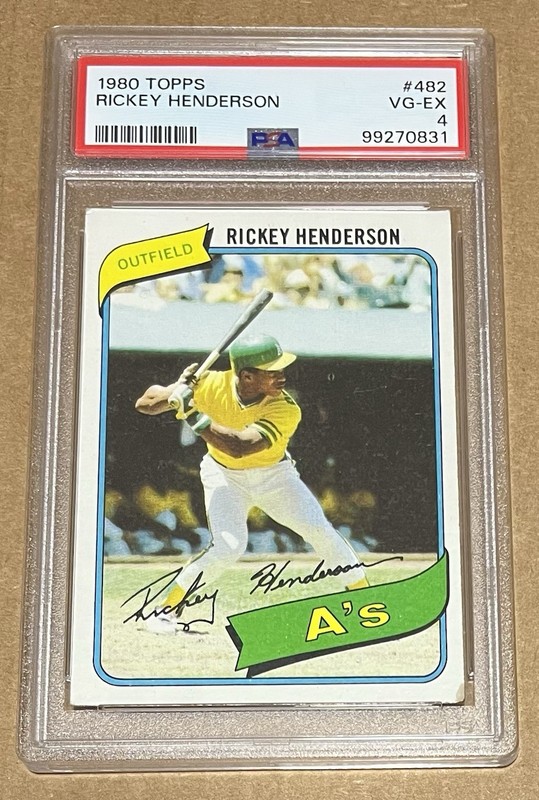 1980 Topps Baseball #482 Rickey Henderson Rookie Card A’s HOF PSA 4 VG-EX