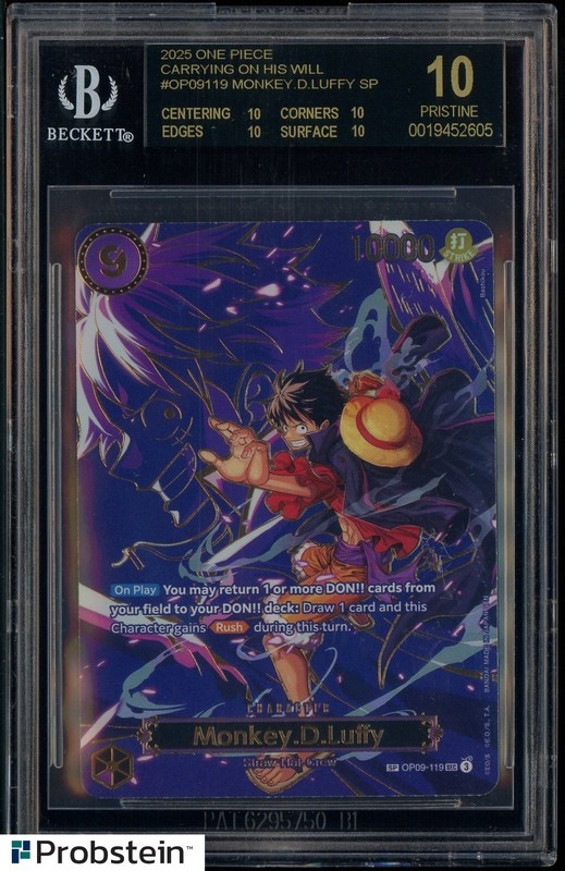 2025 One Piece Carrying on His Will OP09119 Monkey D Luffy SP BGS 10 BLACK LABEL