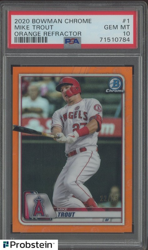 2020 Bowman Chrome #1 Mike Trout Orange Refractor Angels 22/25 PSA 10