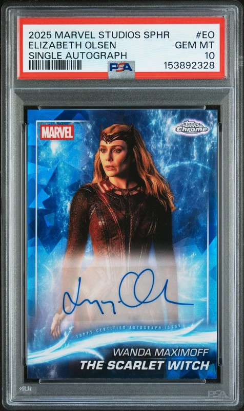 2025 Topps Marvel Studios Chrome Sapphire Elizabeth Olsen Auto #EO PSA 10
