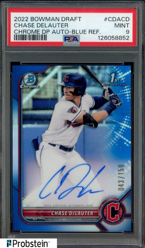 2022 Bowman Chrome DP Blue Refractor Chase Delauter RC Rookie AUTO /150 PSA 9