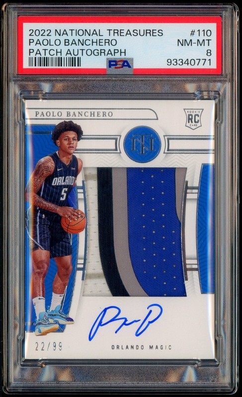 2022-23 National Treasures #110 Paolo Banchero RC Rookie Patch AUTO 22/99 PSA 8