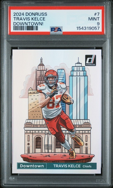 Travis Kelce 2024 Panini Donruss Downtown #7 PSA 9 Mint Kansas City Chiefs 