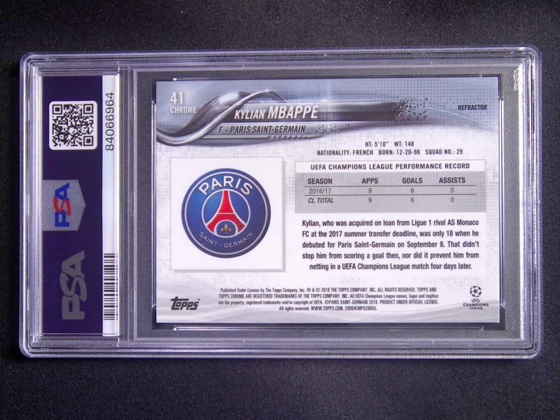 2017-18 Topps Chrome UEFA Kylian Mbappe #41 RC Rookie Refractor PSA 10 view 2