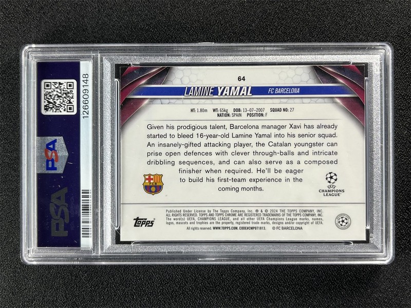 2023-24 Topps Chrome Lamine Yamal #64 Sapphire Refractor Rookie RC PSA 9 MINT view 2