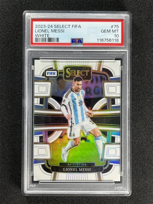 2023-24 Panini Select FIFA Lionel Messi #75 Terrace White Prizm /20 PSA 10 MT