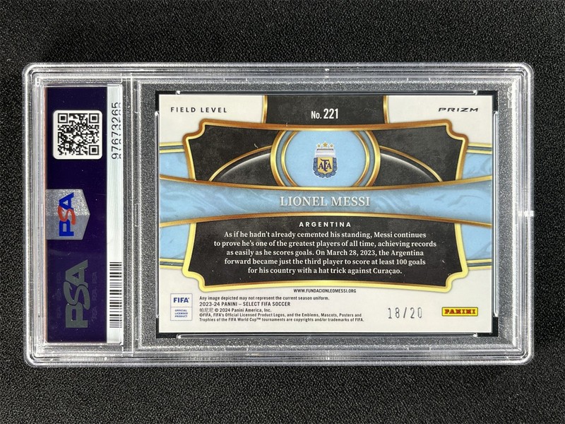 2023-24 Panini Select FIFA Lionel Messi #221 Field Level White /20 PSA 10 Gem Mt view 2