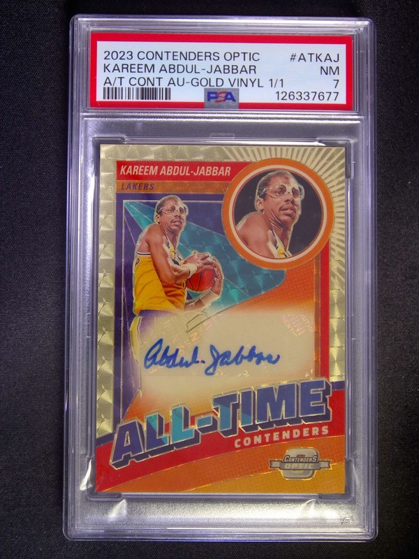 1/1 2023 Panini Contenders Optic Kareem Abdul-Jabbar Auto All-Time Gold PSA 7