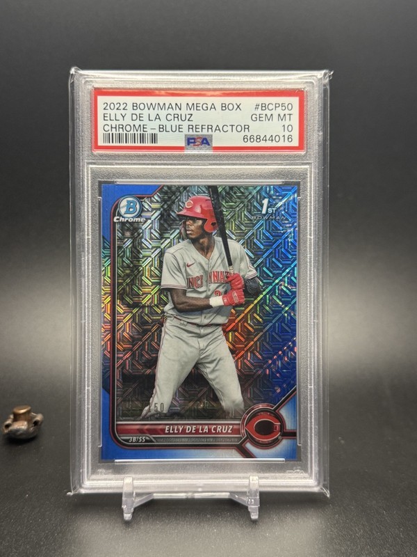 2022 Bowman Chrome Mega 1st Blue Refractor /150 #BCP-50 Elly De La Cruz PSA 10