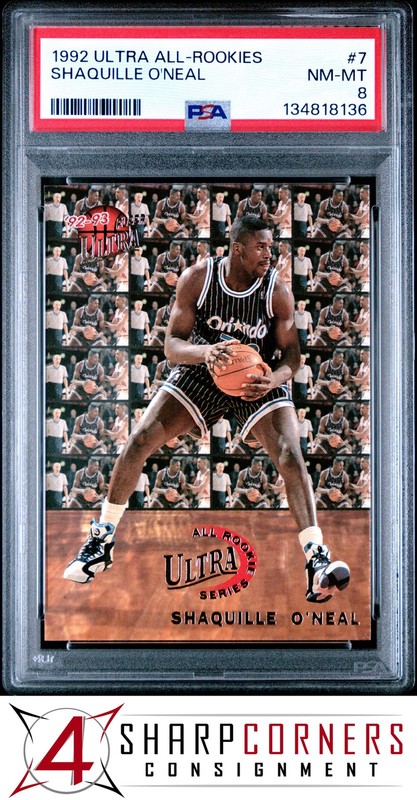 1992 ULTRA ALL-ROOKIES #7 SHAQUILLE O'NEAL RC MAGIC HOF PSA 8