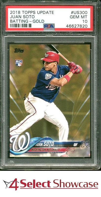 2018 TOPPS UPDATE GOLD #US300 JUAN SOTO RC NATIONALS BATTING #/2018 PSA 10