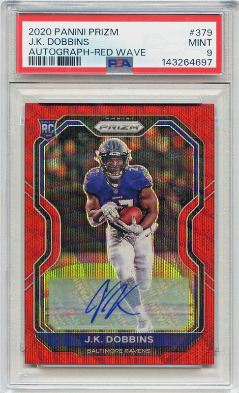 JK Dobbins Prizm PSA 9 Panini Autograph 2020 #379 Red Wave RC Auto Rookie /149