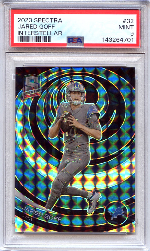 Jared Goff Prizm PSA 9 Panini 2023 Spectra Football #32 Interstellar Lions /60
