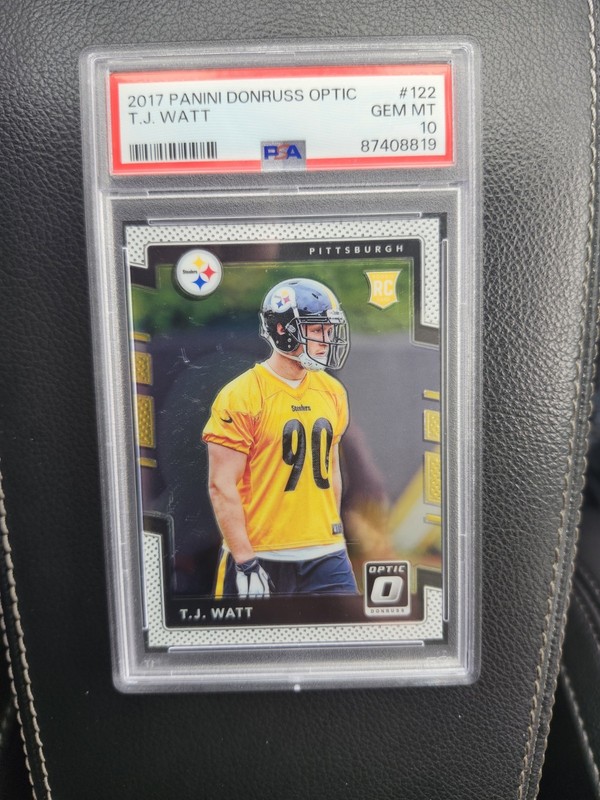T.J. WATT 2017 PANINI DONRUSS OPTIC ROOKIE CARD PSA 10. STEELERS.
