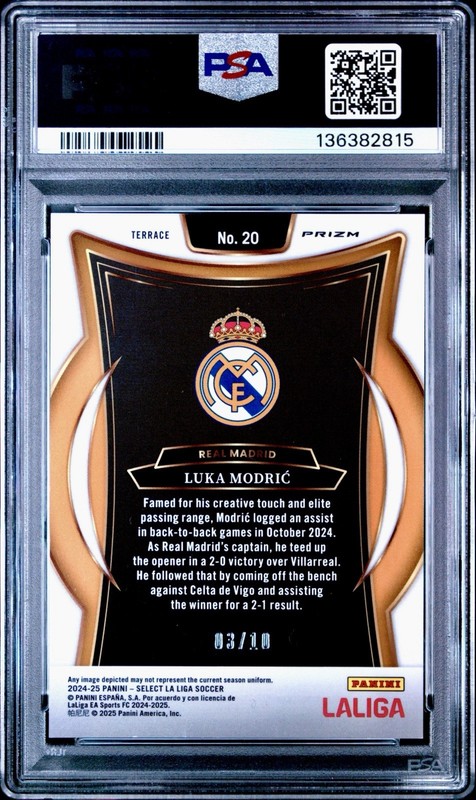 LUKA MODRIC 2024-25 Select La Liga Gold Wave Prizm /10 Real Madrid #20 PSA 9 view 2