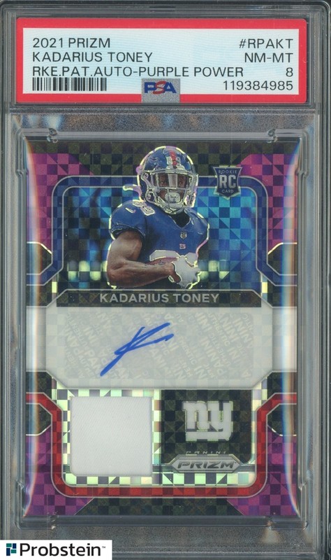 2021 Panini Purple Power Prizm Kadarius Toney RC Rookie Patch AUTO /49 PSA 8