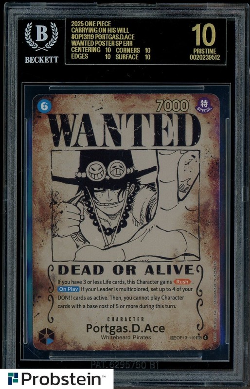 2025 One Piece Carrying/Will OP13119 Portgas D. Ace Wanted SP BGS 10 BLACK LABEL