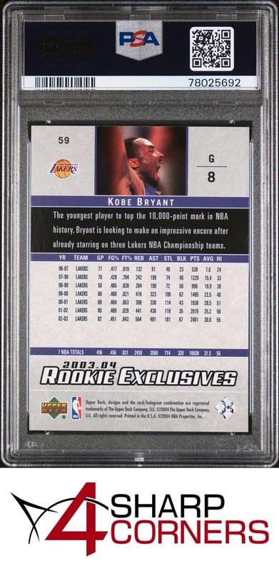 2003 UPPER DECK ROOKIE EXCLUSIVES #59 KOBE BRYANT LAKERS HOF PSA 10 view 2
