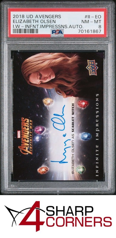 2018 UD AVENGERS INFINITY WAR IMPRESSION AUTO #II-EO ELIZABETH OLSEN POP 5 PSA 8