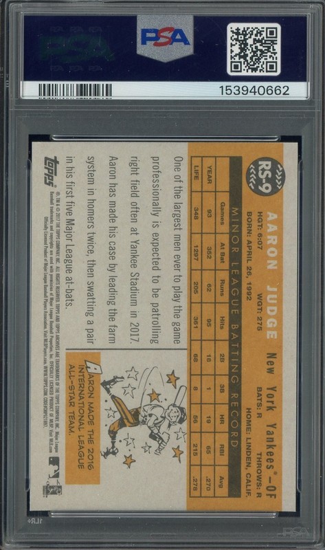 2017 Topps Archives 1960 Rookie Star #RS9 Aaron Judge Yankees RC Rookie PSA 10 view 2