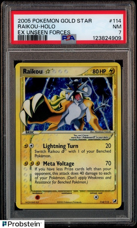 2005 Pokemon Gold Star EX Unseen Forces #114 Raikou Holo PSA 7 NM