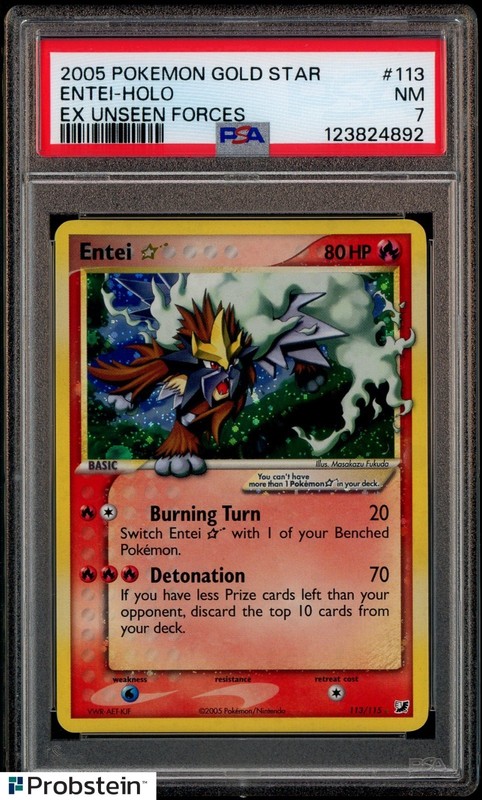2005 Pokemon Gold Star EX Unseen Forces #113 Entei Holo PSA 7 NM