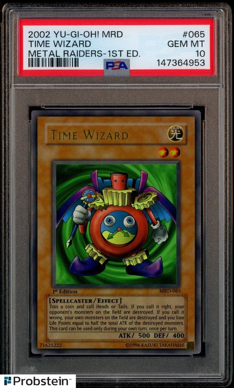 2002 Yu-Gi-Oh! MRD Metal Raiders 1st Edition #065 Time Wizard PSA 10 GEM MINT