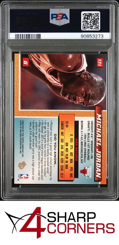 1994 TOPPS EMBOSSED GOLDEN IDOLS #121 MICHAEL JORDAN HOF PSA 8 view 2