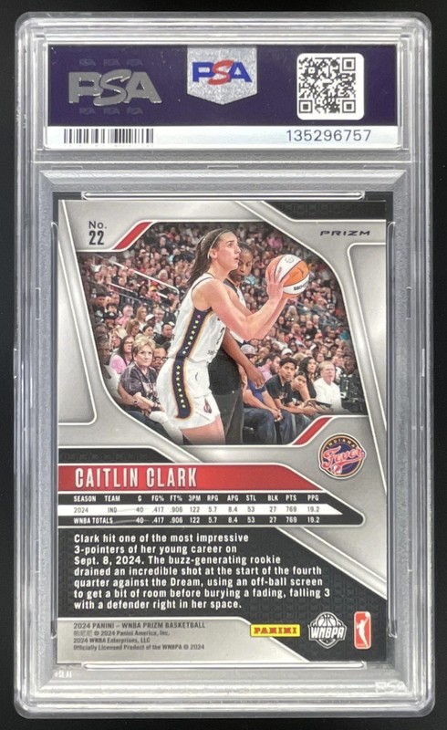 2024 Panini WNBA Prizm Orange Ice Prizm #22 Caitlin Clark RC PSA 9 view 2