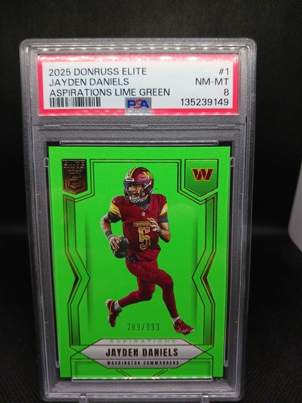 2025 Panini Donruss Elite Jayden Daniels #1 Aspirations Lime Green /999 PSA 8!