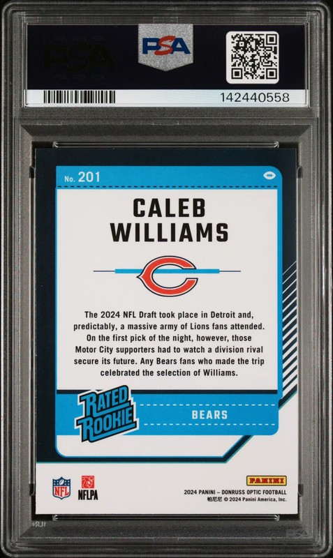 2024 Panini Donruss Optic Caleb Williams #201 PSA 10 view 2