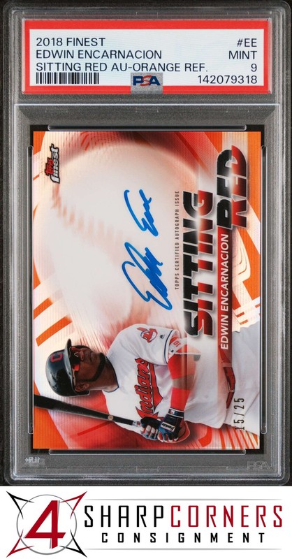 2018 FINEST SITTING RED AUTO ORANGE REFRACTOR EDWIN ENCARNACION #/25 POP 1 PSA 9