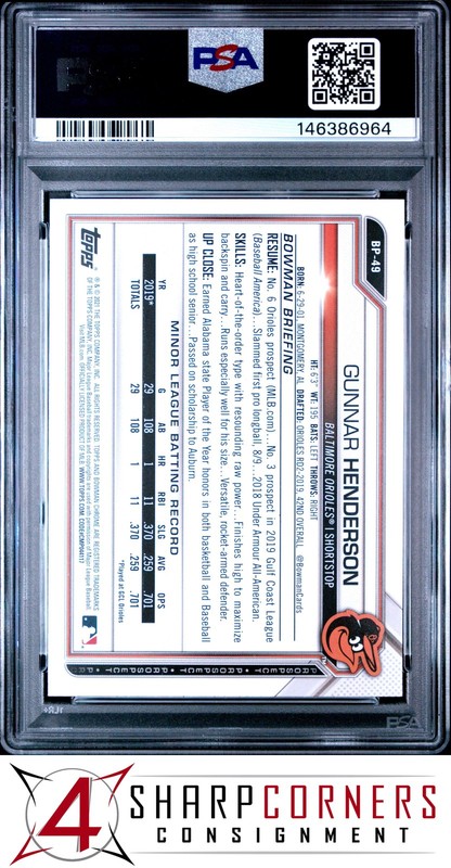 2021 BOWMAN PAPER PROSPECTS #BP49 GUNNAR HENDERSON RC PSA 10 view 2