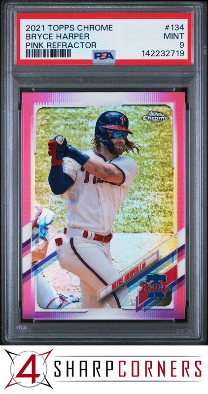 2021 TOPPS CHROME PINK REFRACTOR #134 BRYCE HARPER POP 5 PSA 9