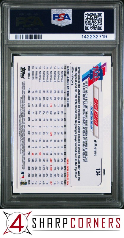 2021 TOPPS CHROME PINK REFRACTOR #134 BRYCE HARPER POP 5 PSA 9 view 2