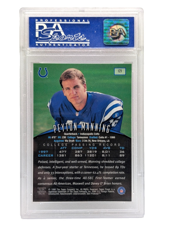 1998 Topps Finest - Rookie Peyton Manning #121 Rookie RC - PSA 10 view 2