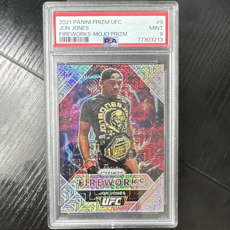 Panini Prizm UFC 2021 Jon Jones Fireworks Mojo Prizm /25 #9 PSA 9