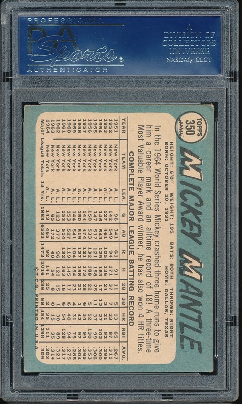 1965 Topps Mickey Mantle #350 PSA 4.5 - Yankees view 2