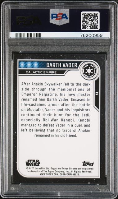 2023 TOPPS STAR WARS CHROME DARTH VADER #15 PSA 9 view 2