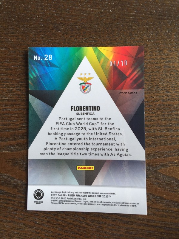 2025 Panini Prizm FIFA Club World Cup Florentino Prizmatic Gold 1/10 Benfica view 2