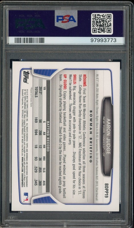 Auction #1 2013 Bowman DP & Prospects Aaron Judge Yankees RC Rookie PSA 10 view 2
