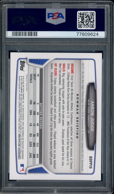 Auction #3 2013 Bowman DP & Prospects Aaron Judge Yankees RC Rookie PSA 10 view 2