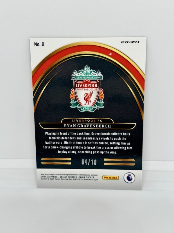 RYAN GRAVENBERCH 2024-25 Select Premier League Future Gold Prizm /10 Liverpool view 2