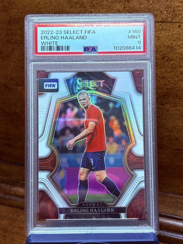 2022 Panini Select FIFA Erling Haaland White Prizm 09/20 PSA 10 Norway view 2