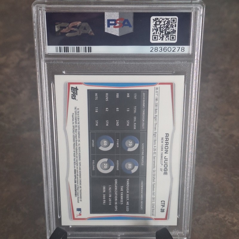 2014 Bowman Draft Picks #CTP39 Aaron Judge Chrome PSA10 Gem MT view 2