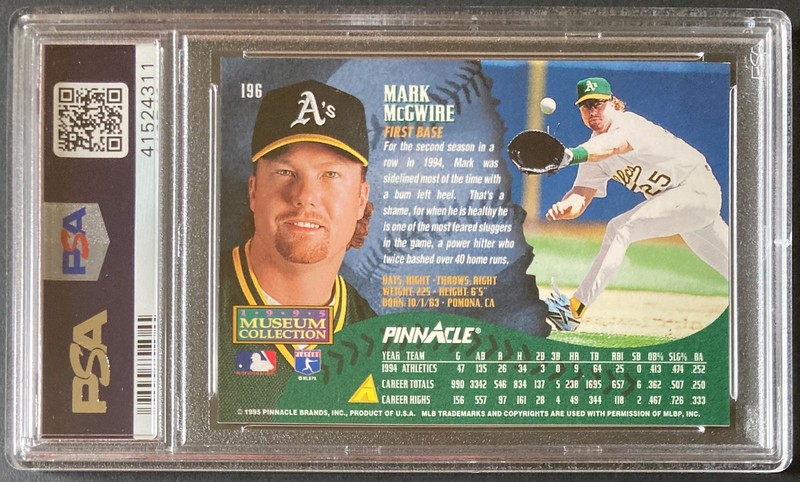 Mark McGwire 1995 Pinnacle Museum Collection #196 PSA 9 MINT Oakland Athletics view 2